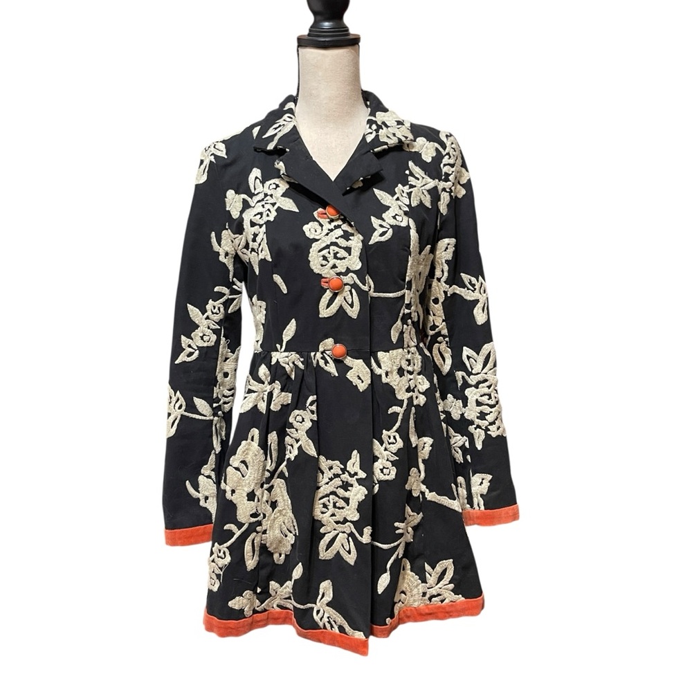 Anthropologie Plenty by Tracy Reese Floral Embroidered Boho Princess Coat Size 6